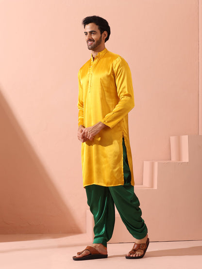 Indyancart ST Yellow Python Satin Kurta with Hidden Placket
