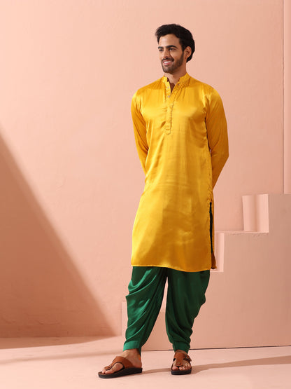 Indyancart ST Yellow Python Satin Kurta with Hidden Placket