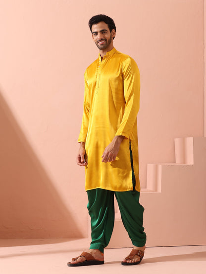 Indyancart ST Yellow Python Satin Kurta with Hidden Placket