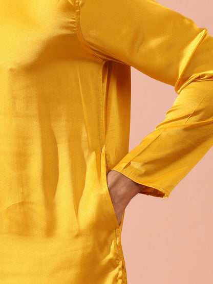 Indyancart ST Yellow Python Satin Kurta with Hidden Placket