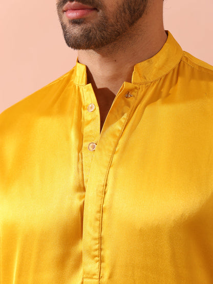 Indyancart ST Yellow Python Satin Kurta with Hidden Placket