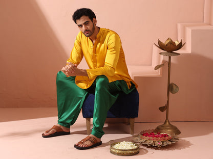 Indyancart ST Yellow Python Satin Kurta with Hidden Placket