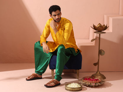 Indyancart ST Yellow Python Satin Kurta with Hidden Placket