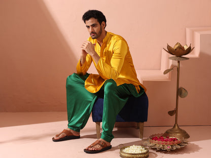 Indyancart ST Yellow Python Satin Kurta with Hidden Placket