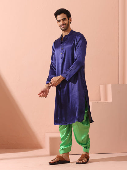 Indyancart ST Defy Royal Blue Satin Kurta with Gold Buttons