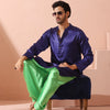 Indyancart ST Defy Royal Blue Satin Kurta with Gold Buttons