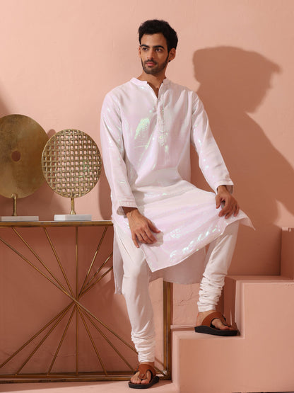 Indyancart ST Irridecent Sequin Kurta with Hidden Placket