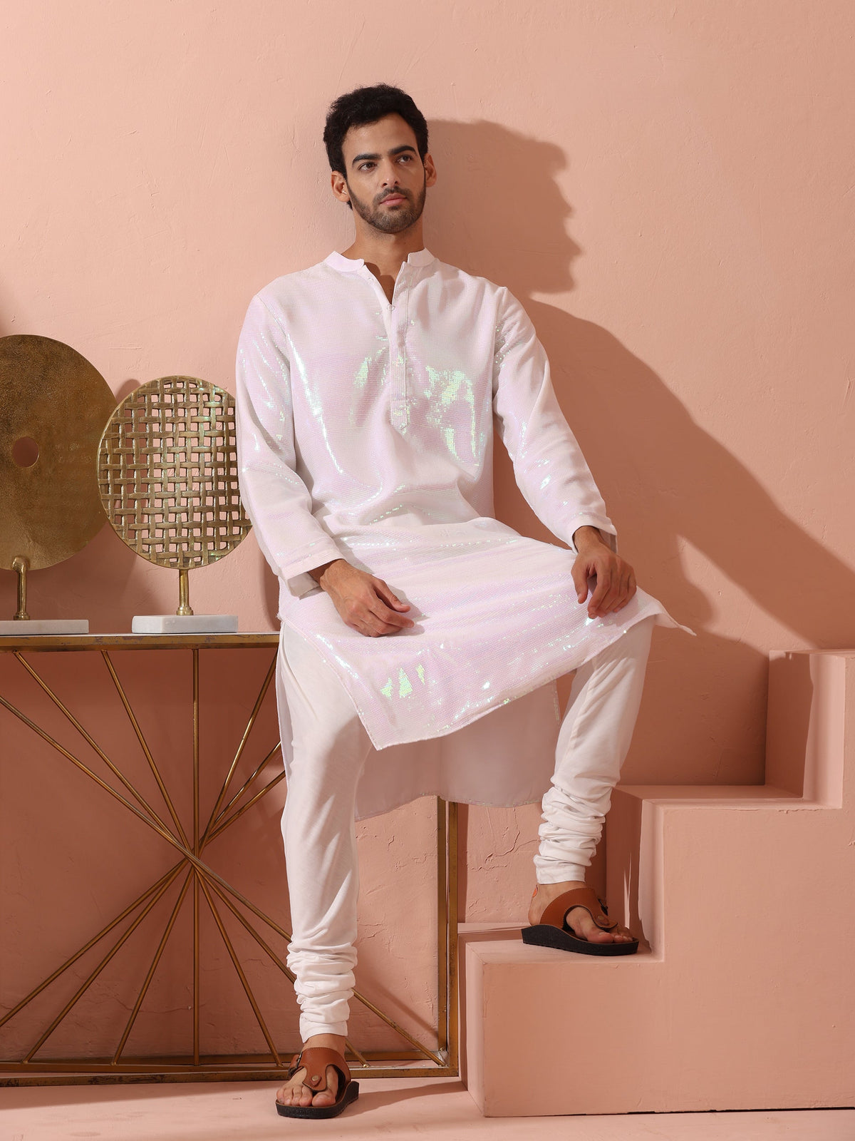 Indyancart ST Irridecent Sequin Kurta with Hidden Placket