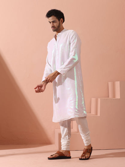 Indyancart ST Irridecent Sequin Kurta with Hidden Placket