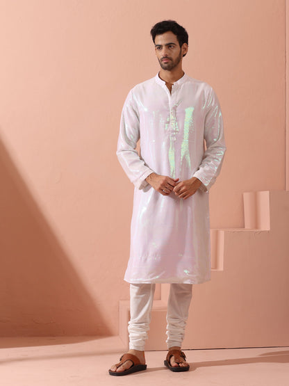 Indyancart ST Irridecent Sequin Kurta with Hidden Placket