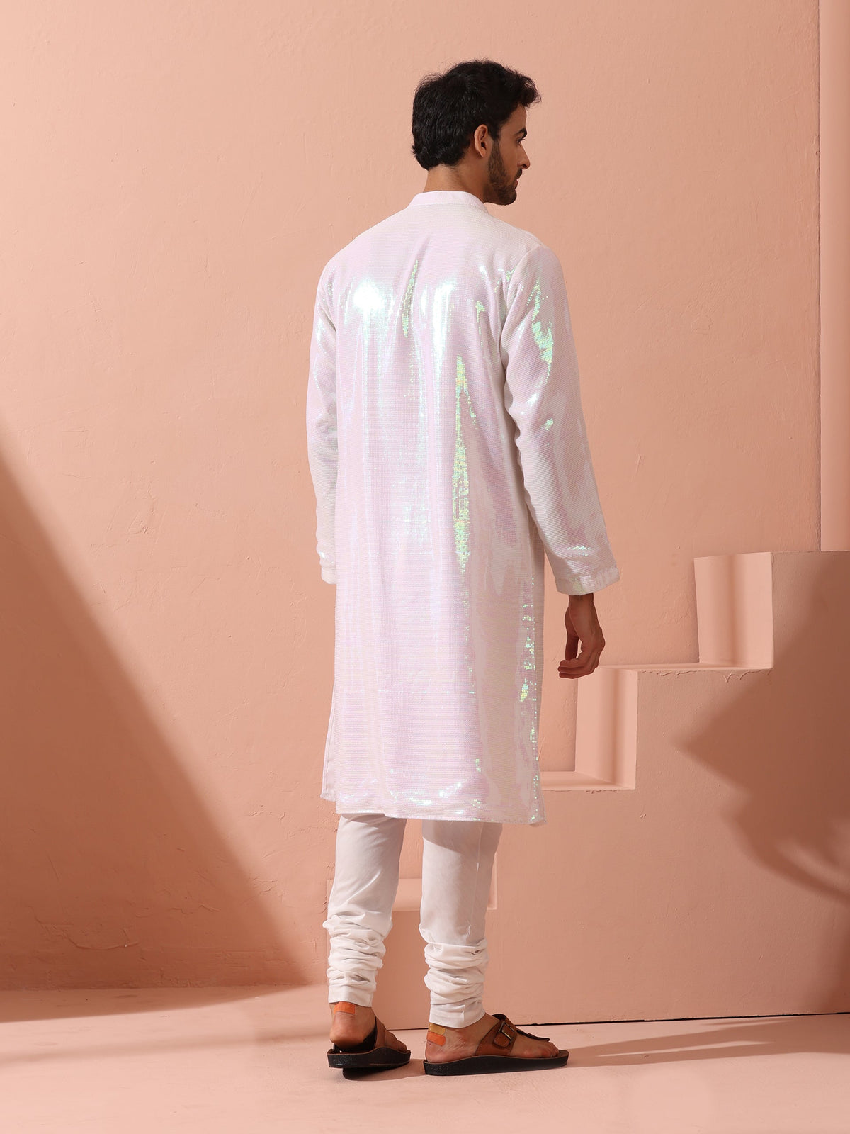 Indyancart ST Irridecent Sequin Kurta with Hidden Placket