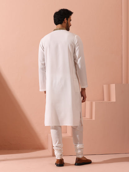 Indyancart ST White & Gold Sequin Crepe Kurta with Hidden Placket