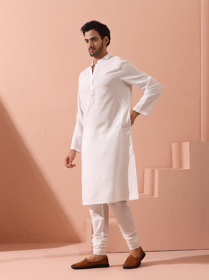 Indyancart ST Dandy White Irridecent Sequin Crepe Kurta with Hidden Placket