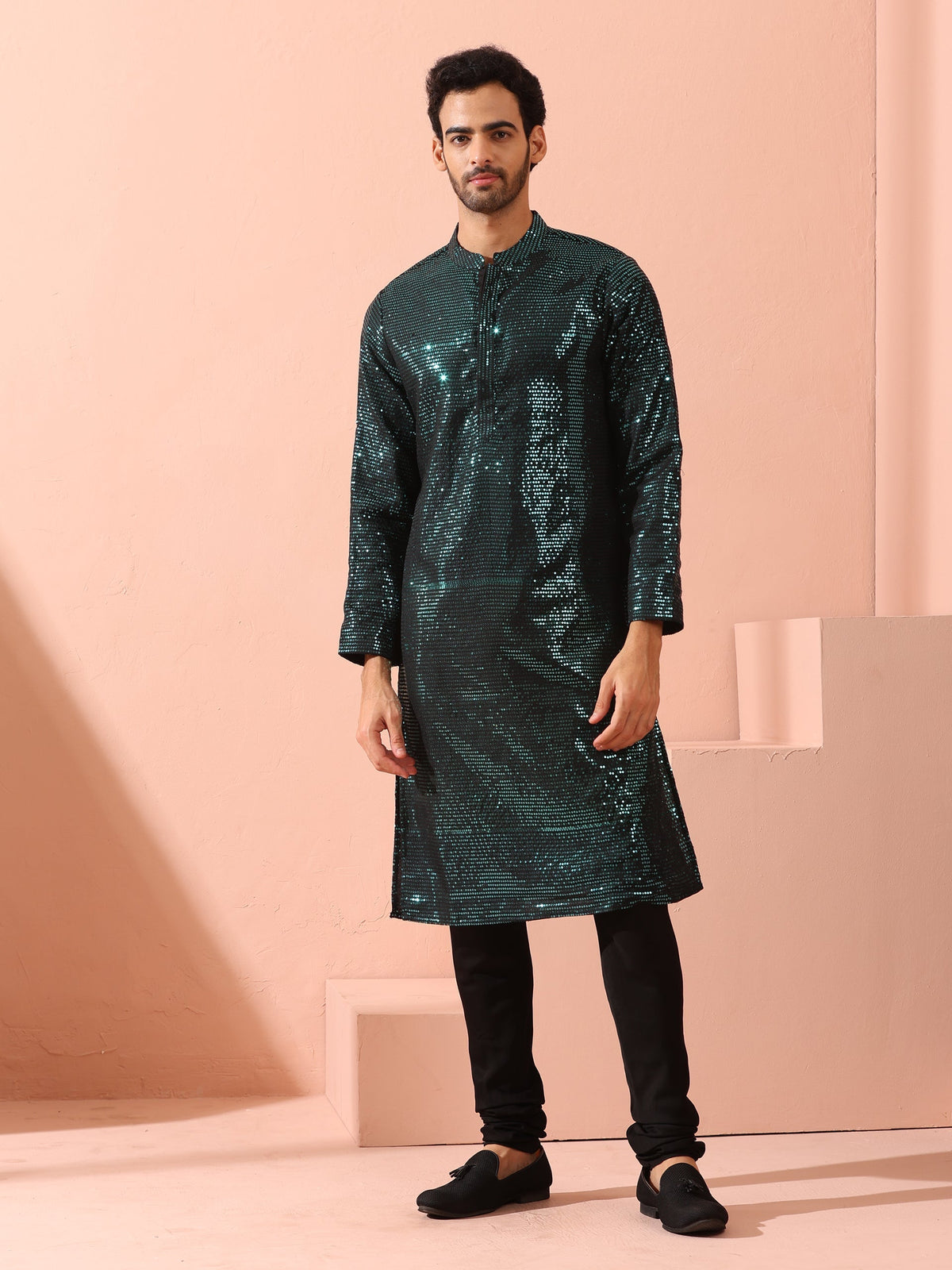 Indyancart ST Rama Sequin Kurta with Hidden Placket