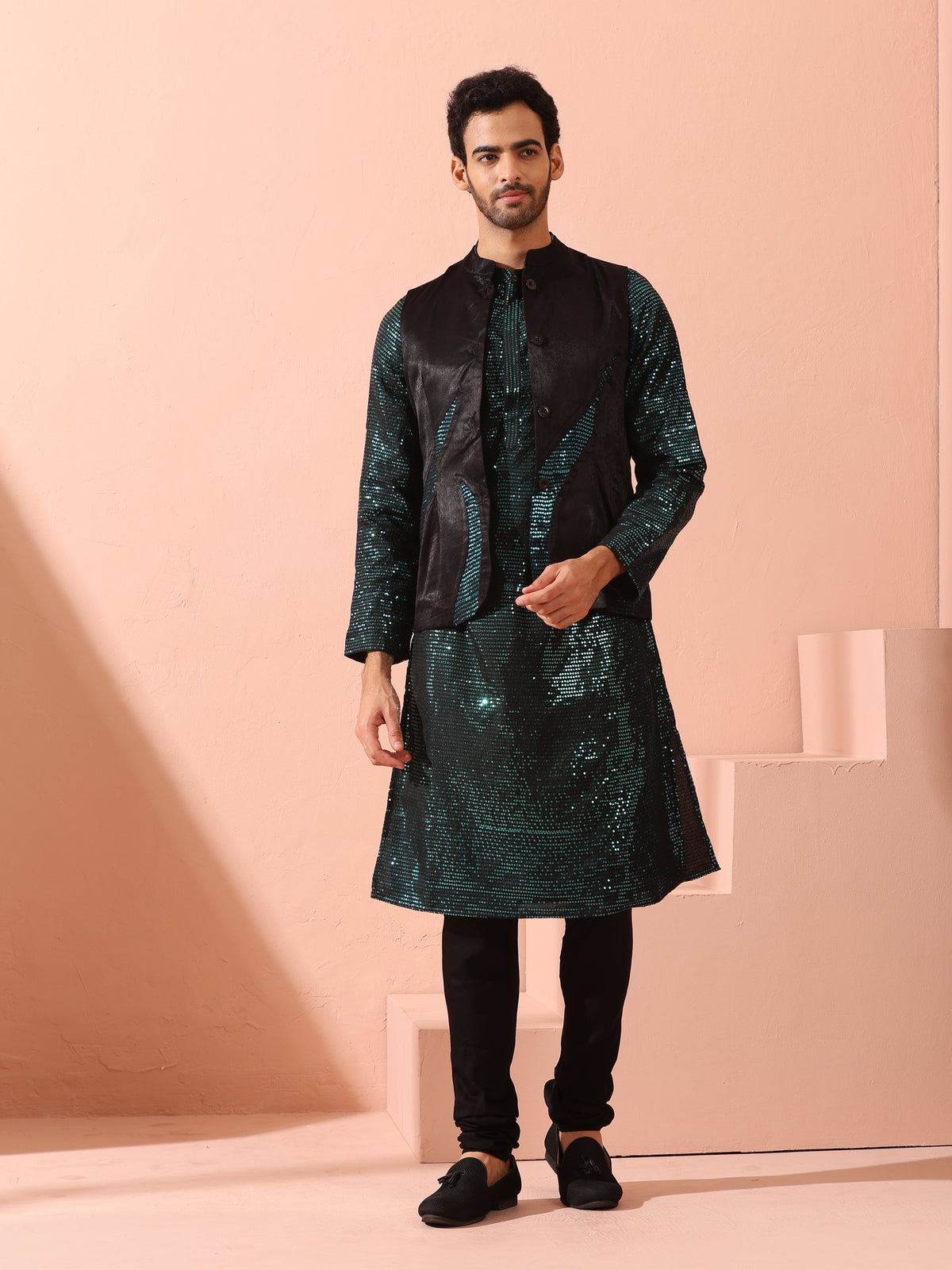 Indyancart ST Rama Sequin Kurta with Hidden Placket