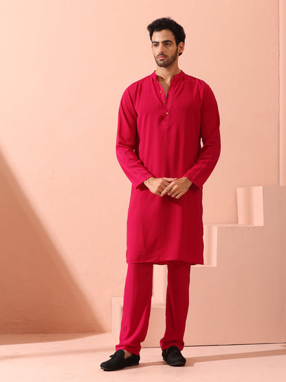 Indyancart ST Fuchsia Korean Fabric Kurta with Gold Buttons