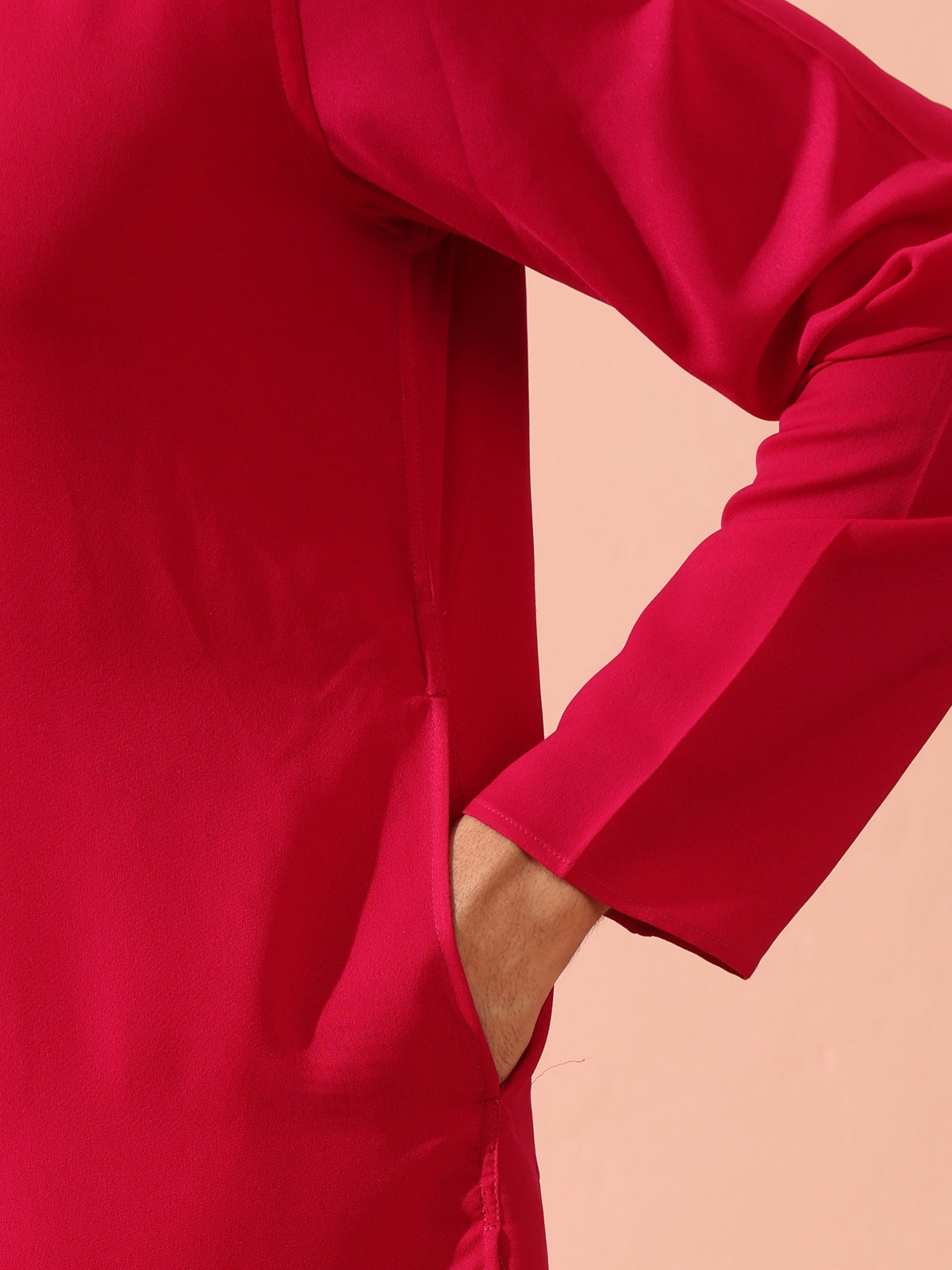 Indyancart ST Fuchsia Korean Fabric Kurta with Gold Buttons