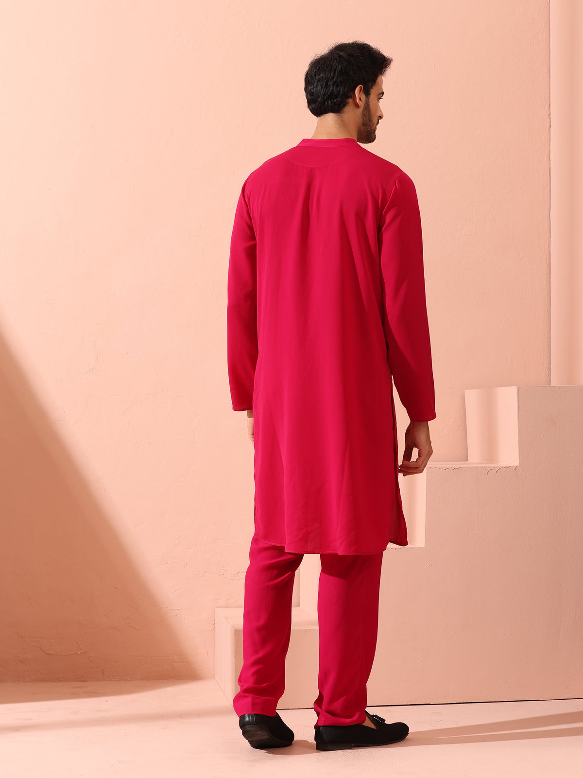Indyancart ST Fuchsia Korean Fabric Kurta with Gold Buttons
