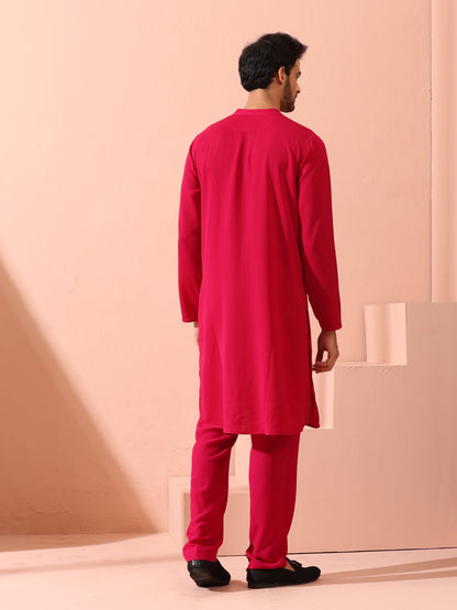 Indyancart ST Fuchsia Korean Fabric Kurta with Gold Buttons