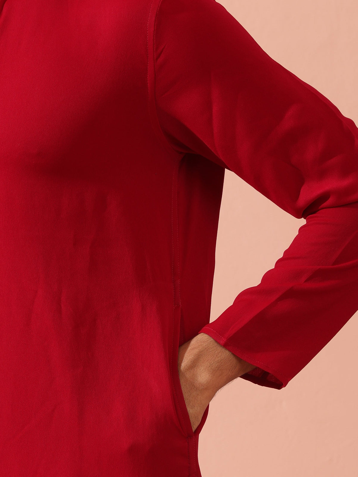 Indyancart ST Red Korean Fabric Kurta with Hidden Placket