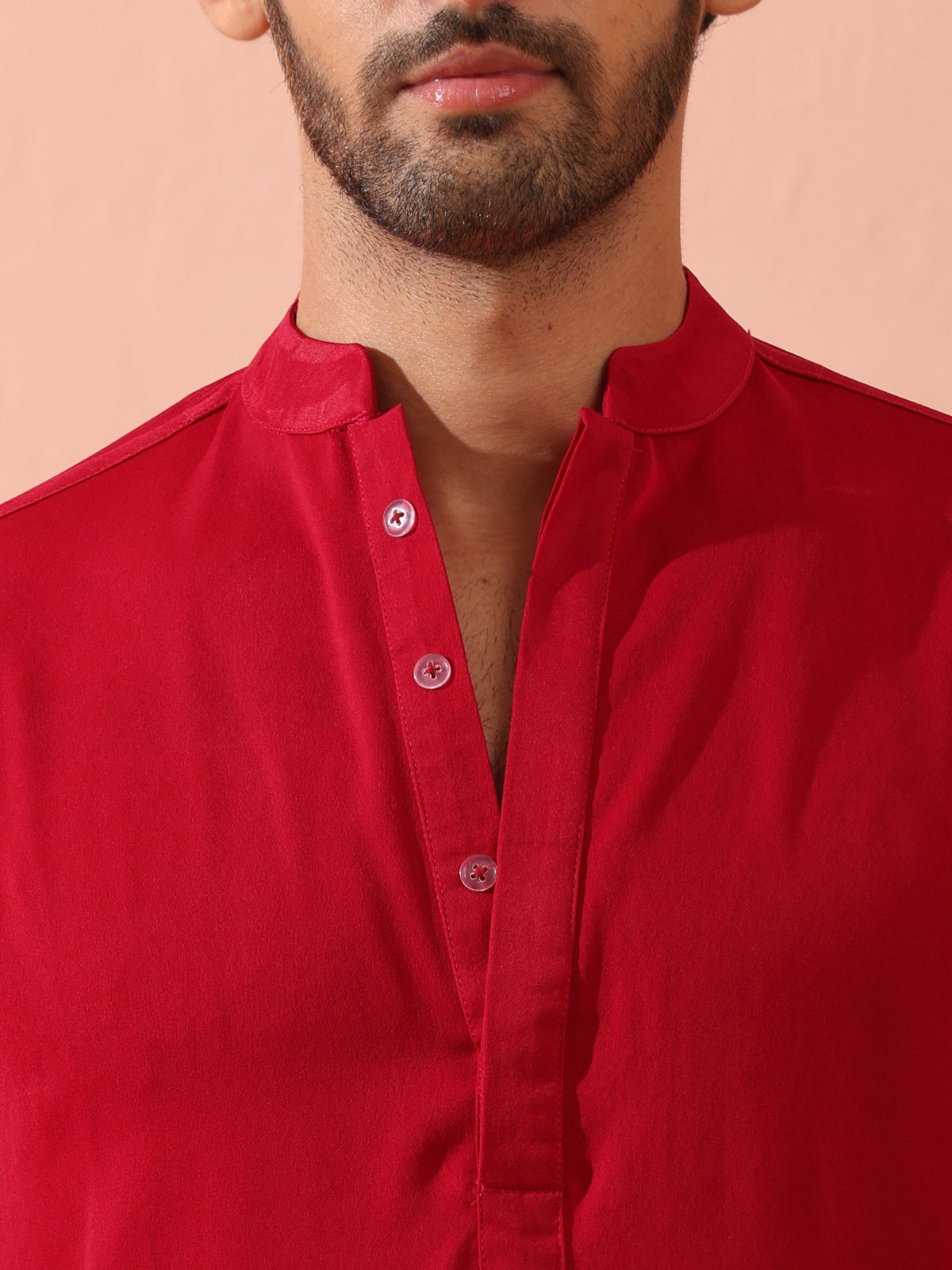 Indyancart ST Red Korean Fabric Kurta with Hidden Placket
