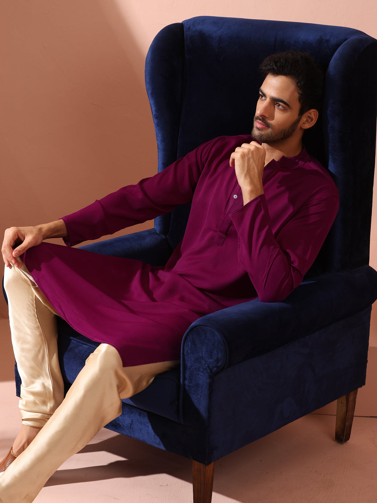 Indyancart ST Plum Korean Fabric Kurta with Hidden Placket