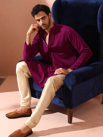 Indyancart ST Plum Korean Fabric Kurta with Hidden Placket