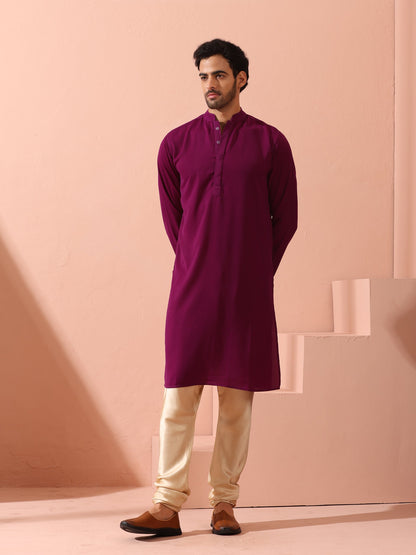 Indyancart ST Plum Korean Fabric Kurta with Hidden Placket