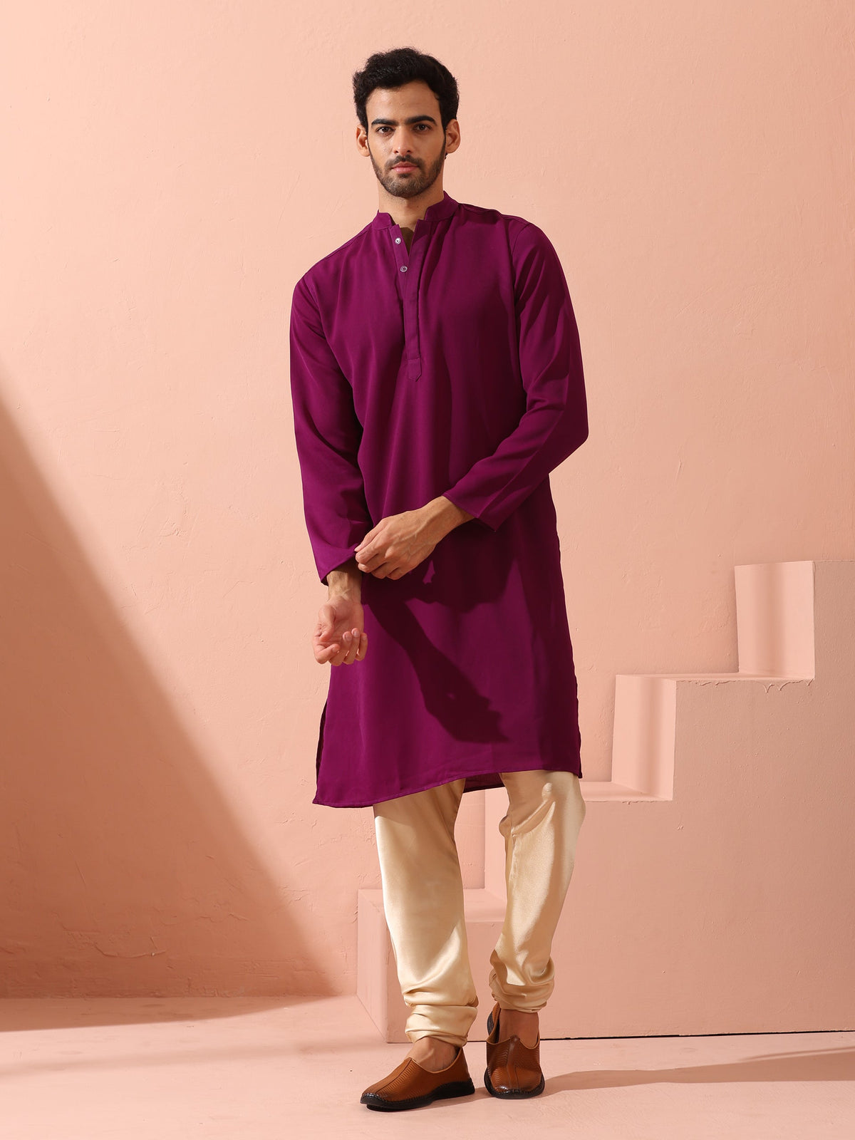 Indyancart ST Plum Korean Fabric Kurta with Hidden Placket