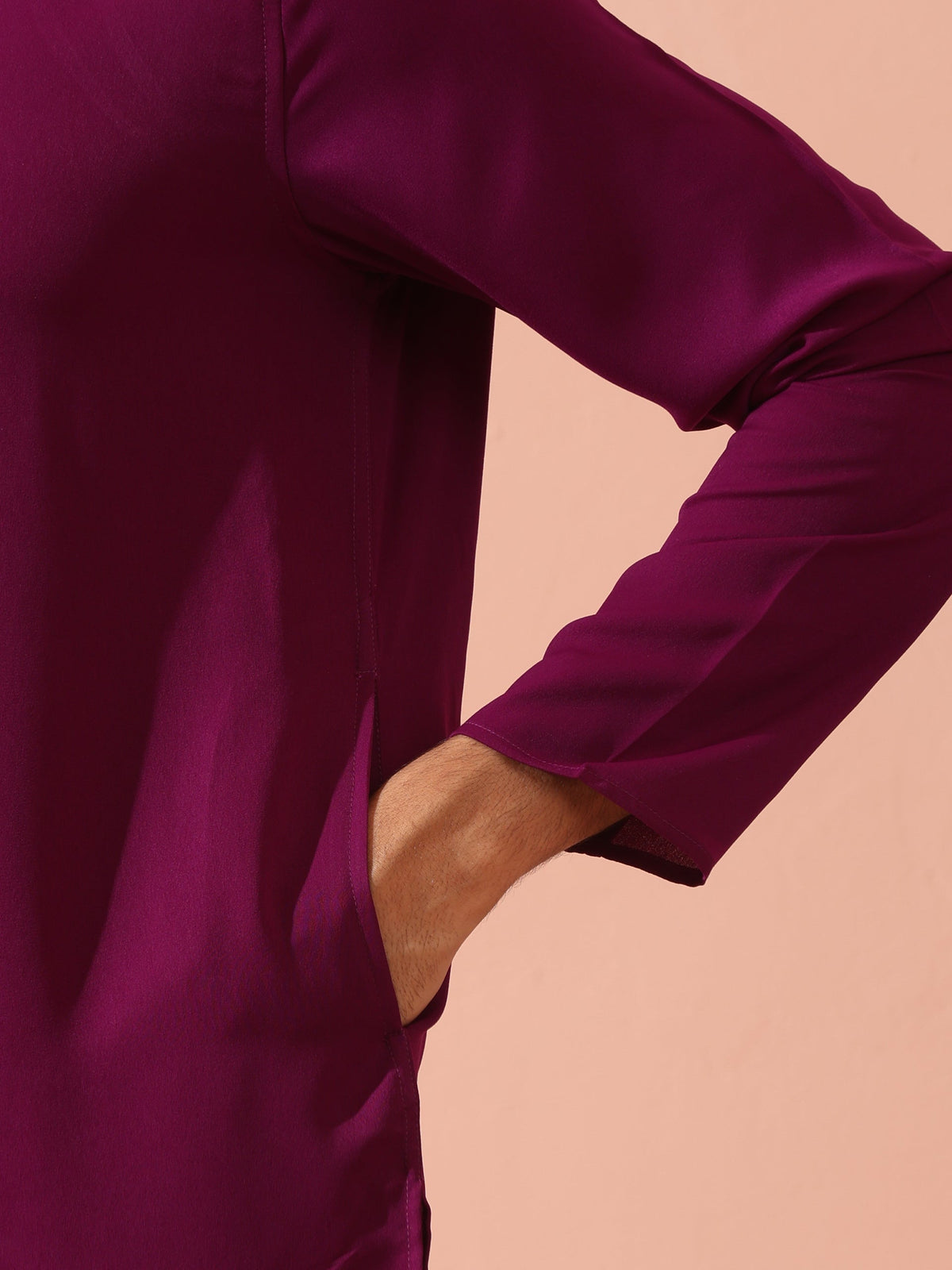 Indyancart ST Plum Korean Fabric Kurta with Hidden Placket