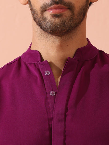 Indyancart ST Plum Korean Fabric Kurta with Hidden Placket