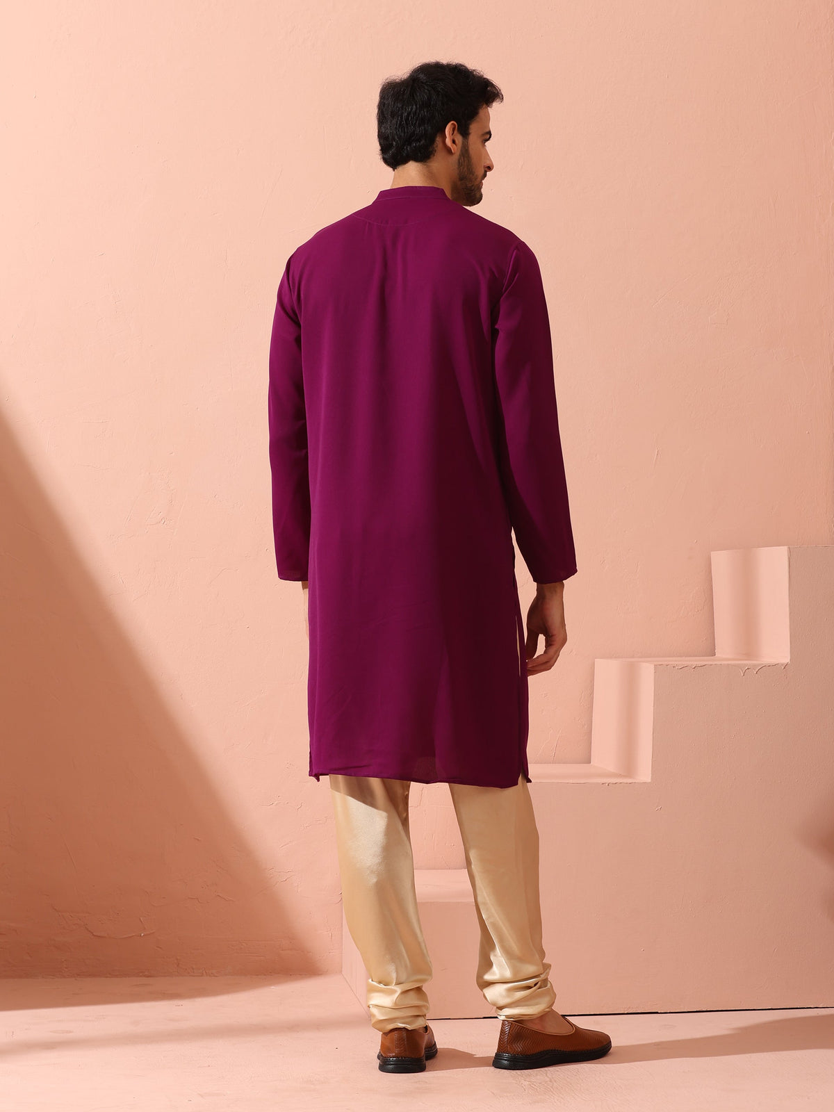 Indyancart ST Plum Korean Fabric Kurta with Hidden Placket