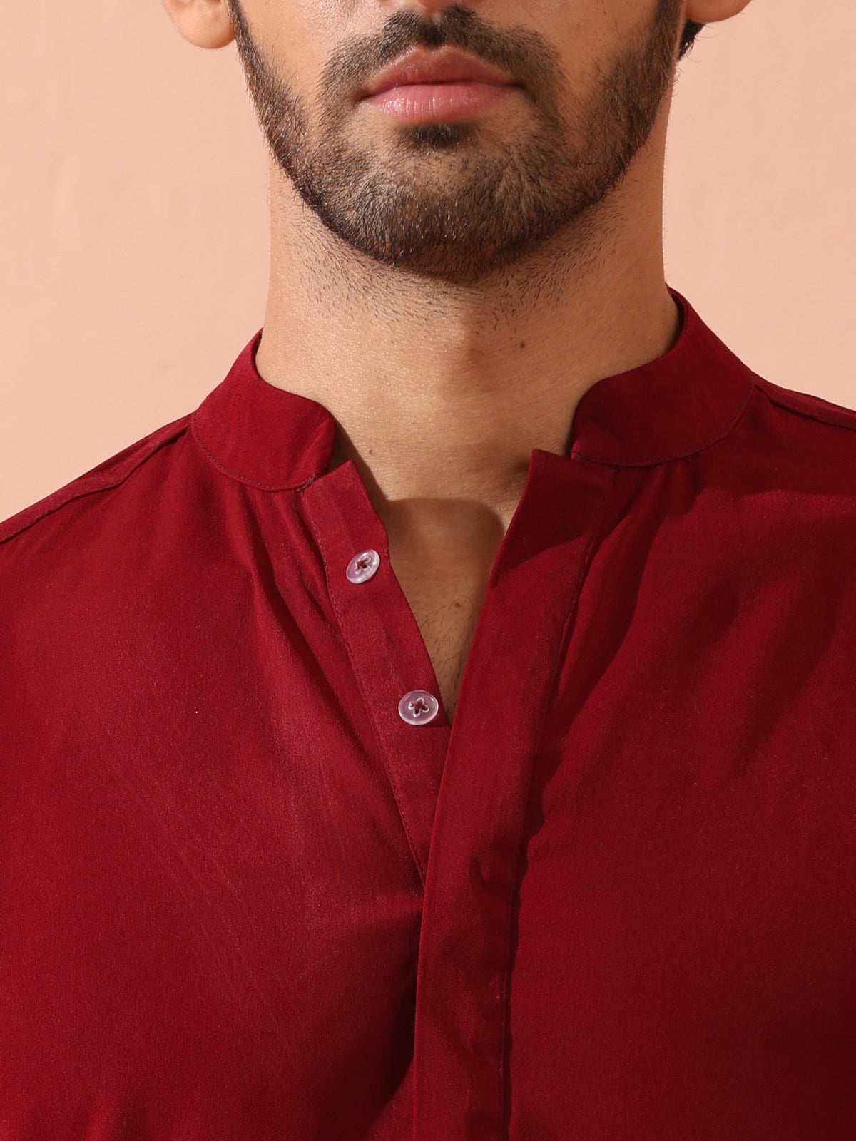 Indyancart ST Maroon Korean Fabric Kurta with Hidden Placket