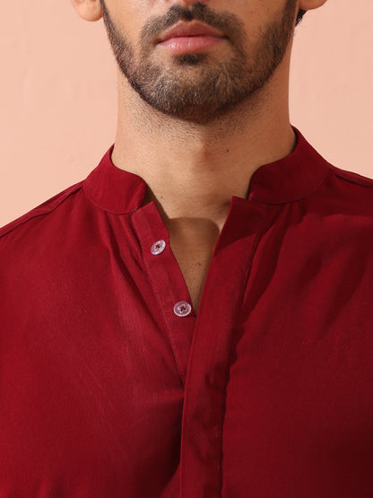 Indyancart ST Maroon Korean Fabric Kurta with Hidden Placket
