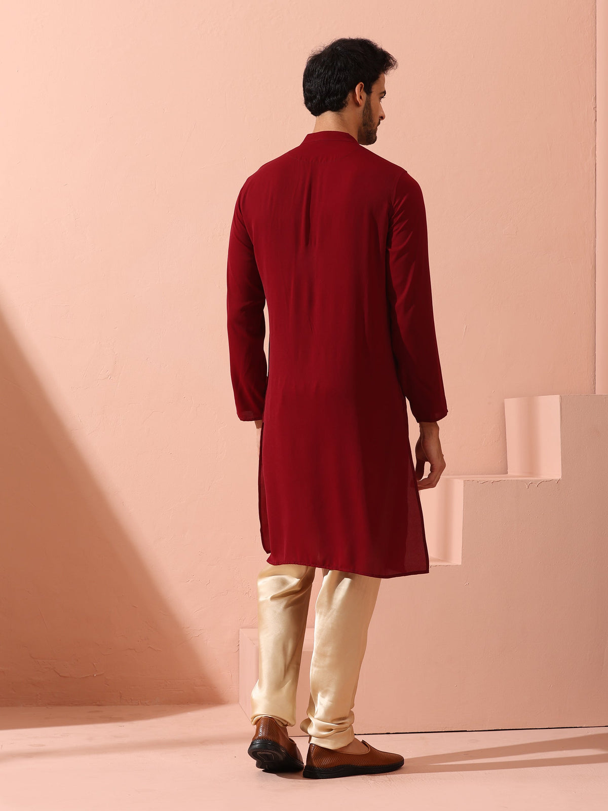 Indyancart ST Maroon Korean Fabric Kurta with Hidden Placket