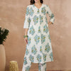 Indyancart IE Women Floral Printed Regular Pure Cotton Kurta with Trousers