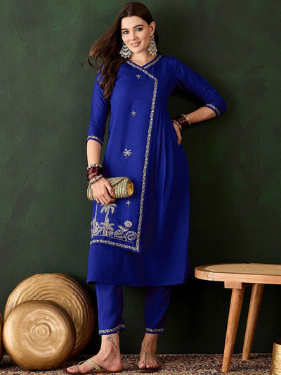 Indyancart SN Women's Embroidered A-Line Kurta & Trouser Set
