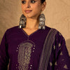 Dhiyona IE Women Floral Printed Mirror Work Pure Cotton Kurta with Trousers & Dupatta