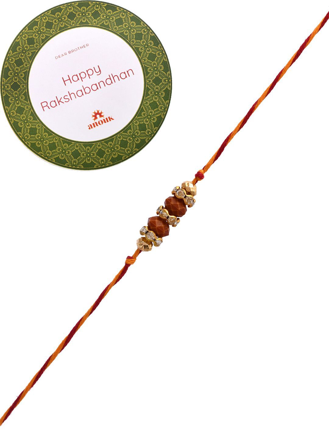 Anouk Gold-Toned Beaded Rakhi With Roli Chawal & Greeting Card