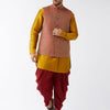 Men's Mustard Silk Blend Straight Jacket  Kurta and Dhoti Set