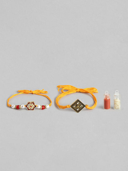 Anouk Unisex Set of 2 Beaded Bhai Bhabhi Rakhis With Roli & Chawal