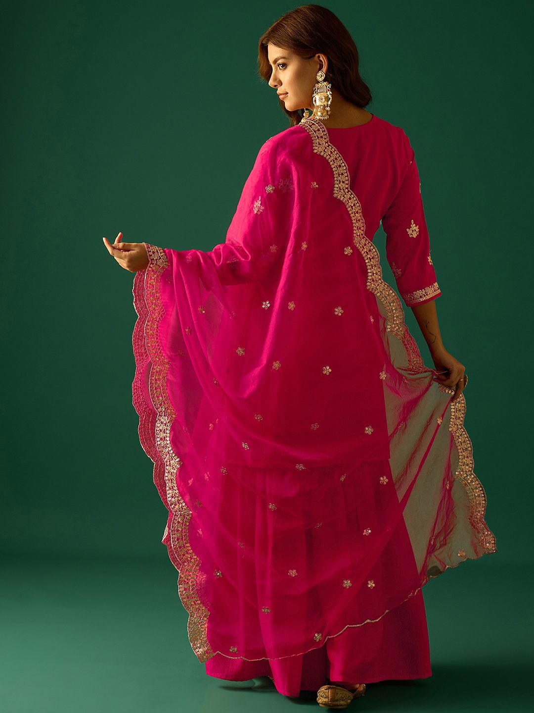 Indyancart VA Women Ethnic Motifs Embroidered Kurta with Sharara & Dupatta