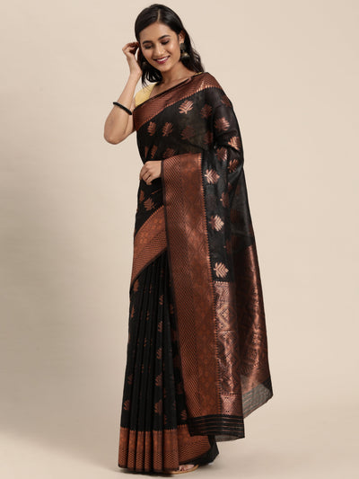 Indyancart GR Women's Tahira Charming Black Silk Blend Saree