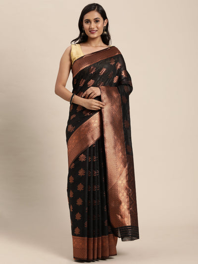 Indyancart GR Women's Tahira Charming Black Silk Blend Saree