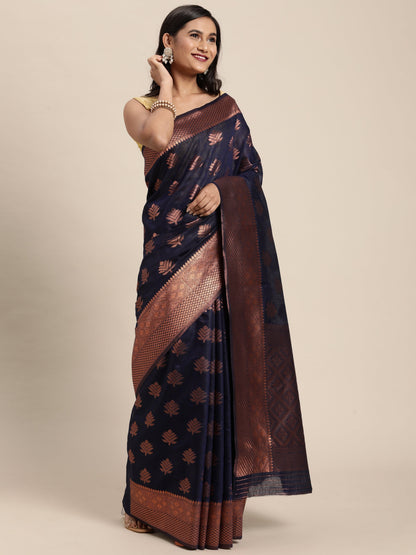 Dhiyona GR Women's Tahira Berry Blue Silk Blend Saree