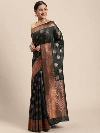 Indyancart GR Women's Tahira Castleton Green Silk Blend Saree