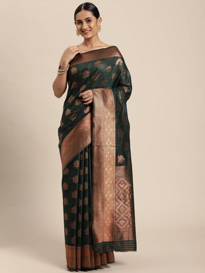 Indyancart GR Women's Tahira Castleton Green Silk Blend Saree