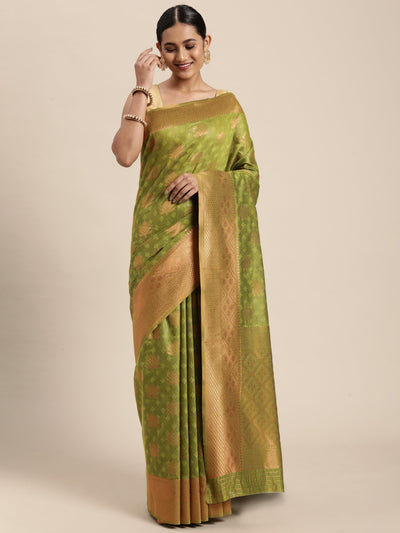 Indyancart GR Women's Tahira Parrot Green Silk Blend Saree