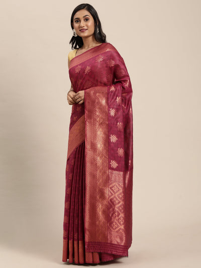 Indyancart GR Women's Tahira Magenta Pink Silk Blend Saree