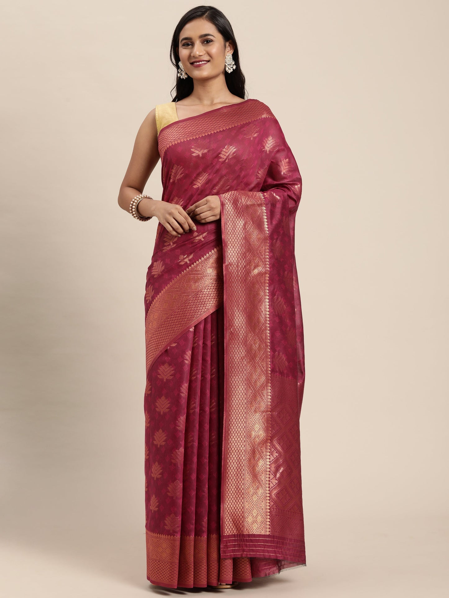 Dhiyona GR Women's Tahira Magenta Pink Silk Blend Saree